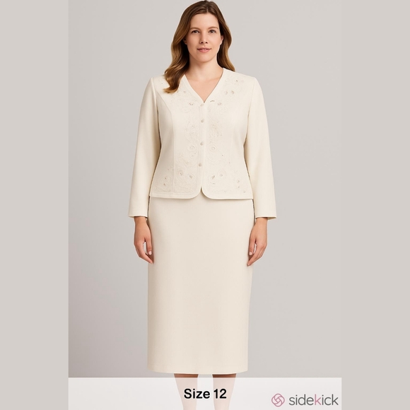 #164  R&M RICHARDS By KAREN WONG, IVORY EMBROIDERED JACKET& LONG SKIRT.Sz.12 - Picture 1 of 15